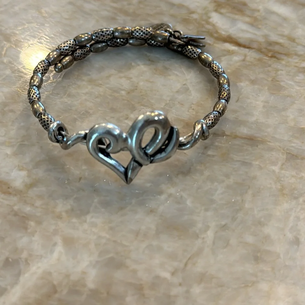 Alexi and Ani heart bracelet, dark silver with textured beads
